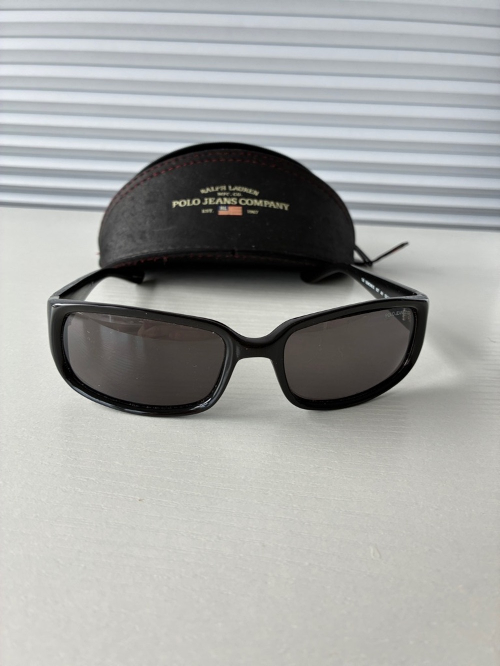 Vintage Polo Ralph Lauren Black Frame Aviator Sunglasses with Black Lenses